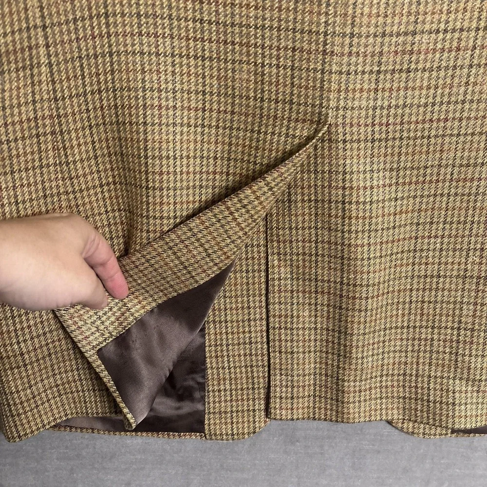 Harold Powell Sport Coat 42L Tan Silk Linen Wool Tweed Check Italy Christopher